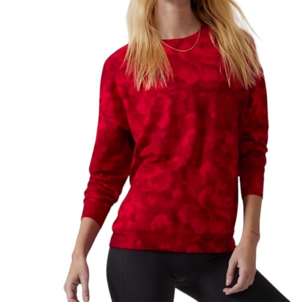 ATHLETA Balance Chakra red floral popover crewneck soft Tencel blend sweatshirt
